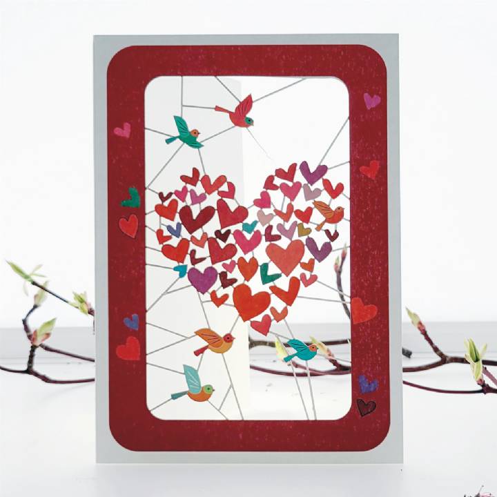 Birds around a heart (pack of 6)