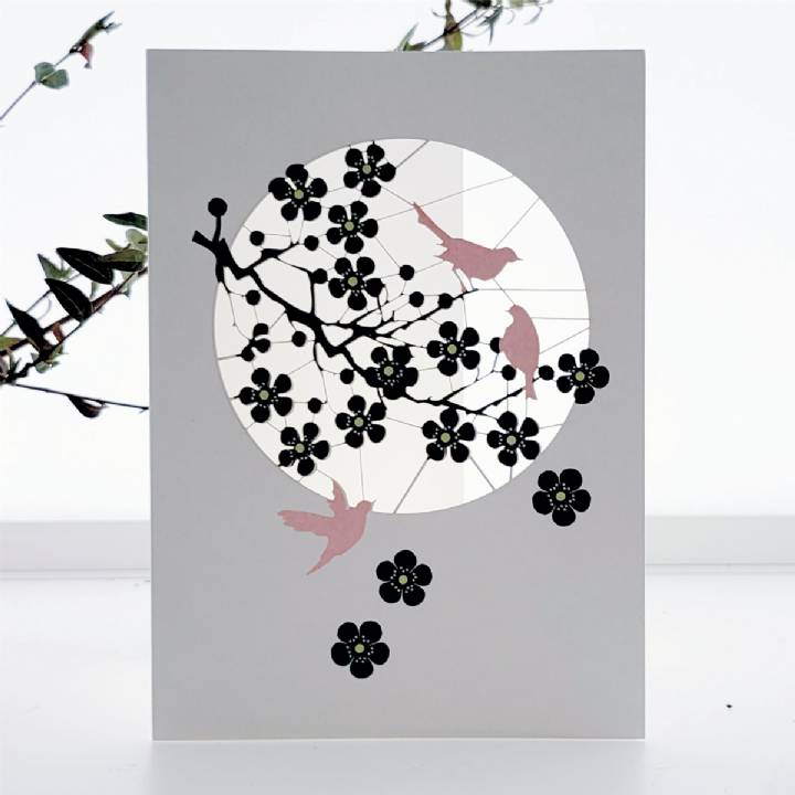 Pink Birds with Black Blossom (pack of 6)