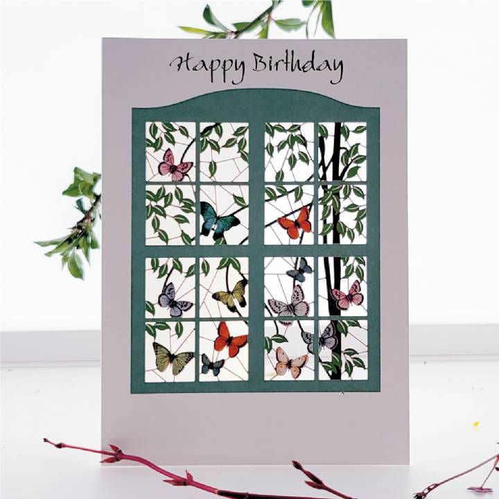 Happy Birthday - Butterflies at the Window (pack of 6)