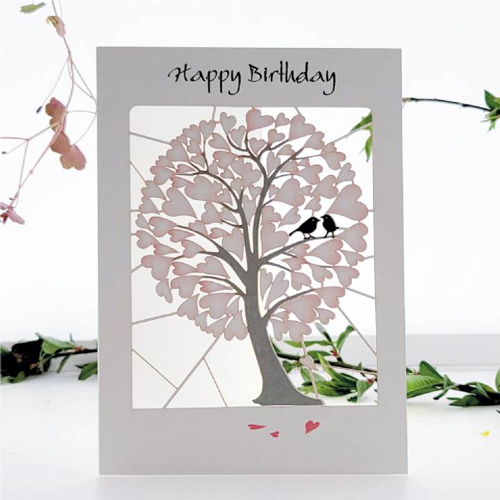 Happy Birthday - Pink Heart Tree (pack of 6)