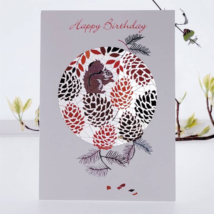 Happy Birthday Squirrel and Cones (pack of 6)