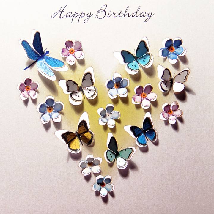 Happy Birthday 3D heart with butterflies (pack of 6)