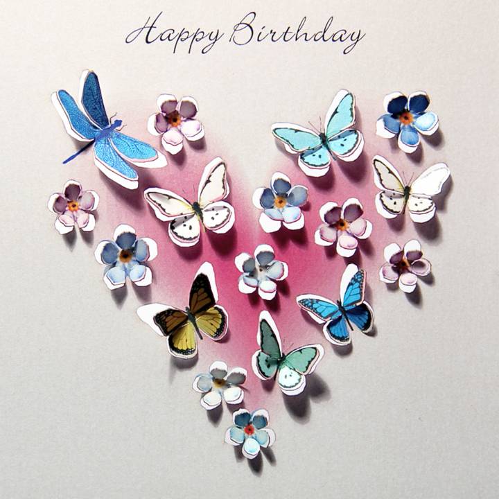 Happy Birthday 3D butterflies in a heart (pack of 6)
