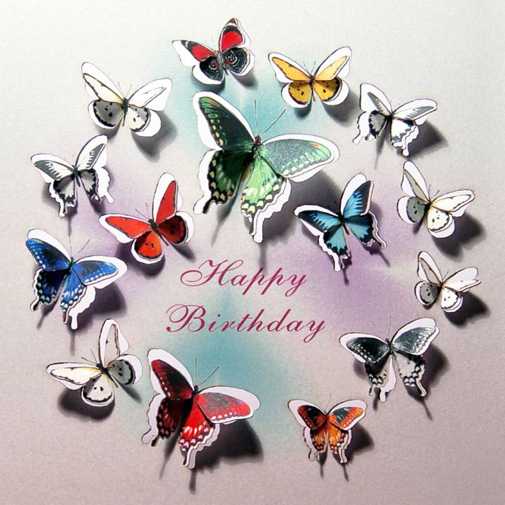 3D Happy Birthday card with butterflies (pack of 6)