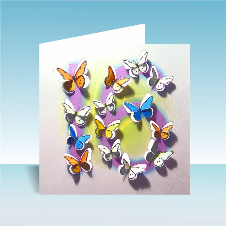 3D butterfly card age 16 (pack of 6)