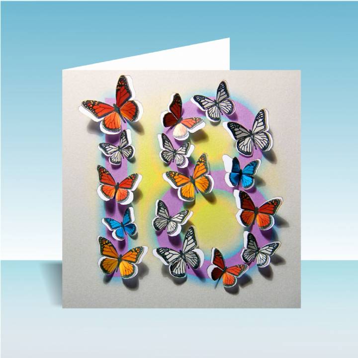 3D butterfly card age 18 (pack of 6)
