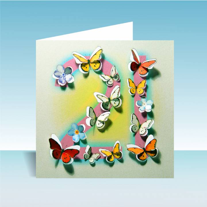 3D butterfly card age 21 (pack of 6)