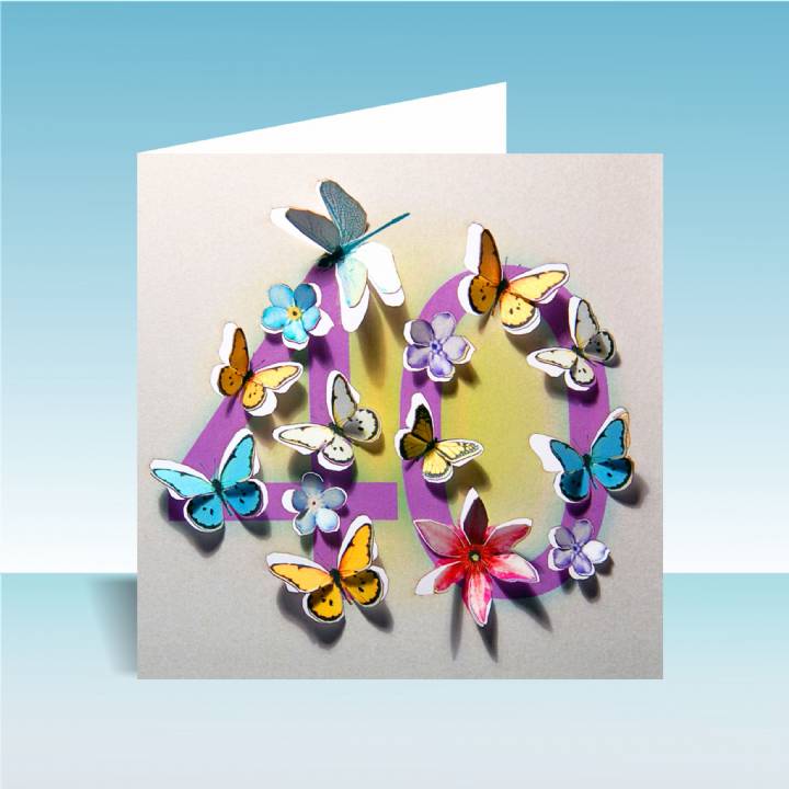 3D butterfly card age 40 (pack of 6)