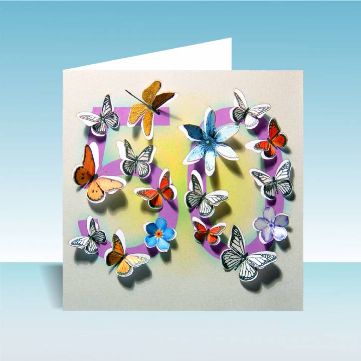 3D butterfly card age 50 (pack of 6)
