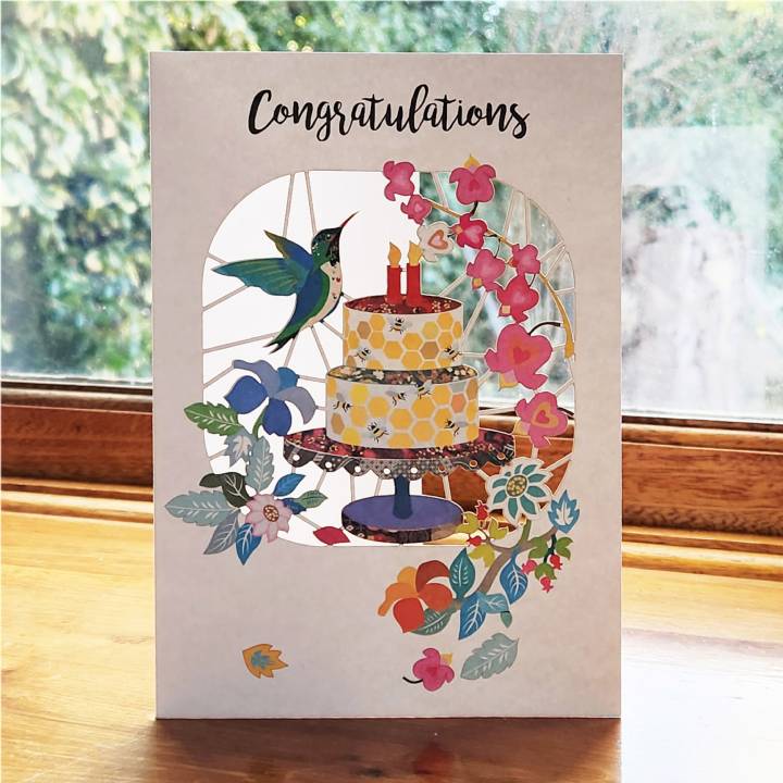 Congratulations - Cake and Humming Bird (pack of 6)